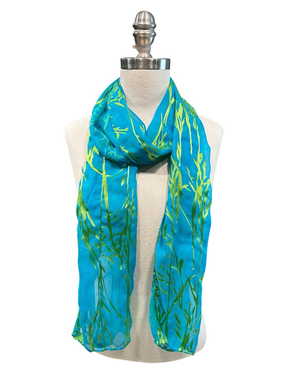 Hand Dyed Turquoise and Lemongrass Bamboo Silk Scarf NWT